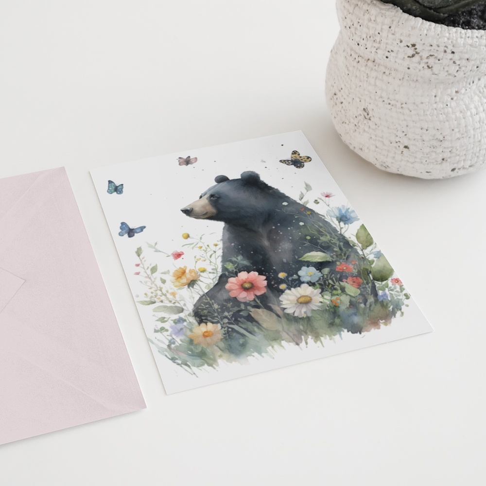 Floral Black Bear Watercolor Portrait Wall Art Illustration Print Unframed - Picture 6 of 6